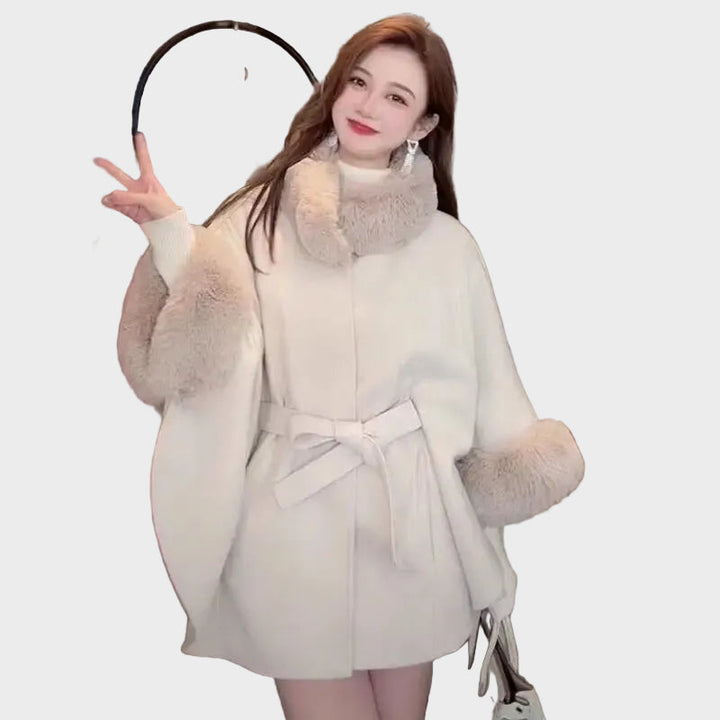 Emily & Isabella Brooks | Winter Cape in Beige with Fur Details