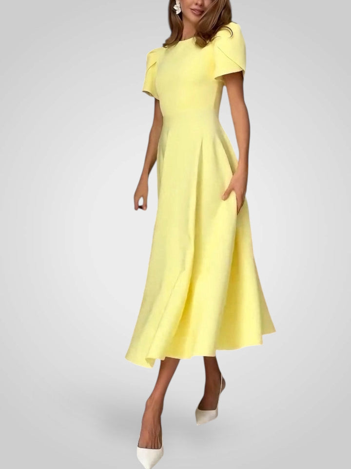 Emily & Isabella Brooks | Midi Dress with High Neck and Puff Sleeves