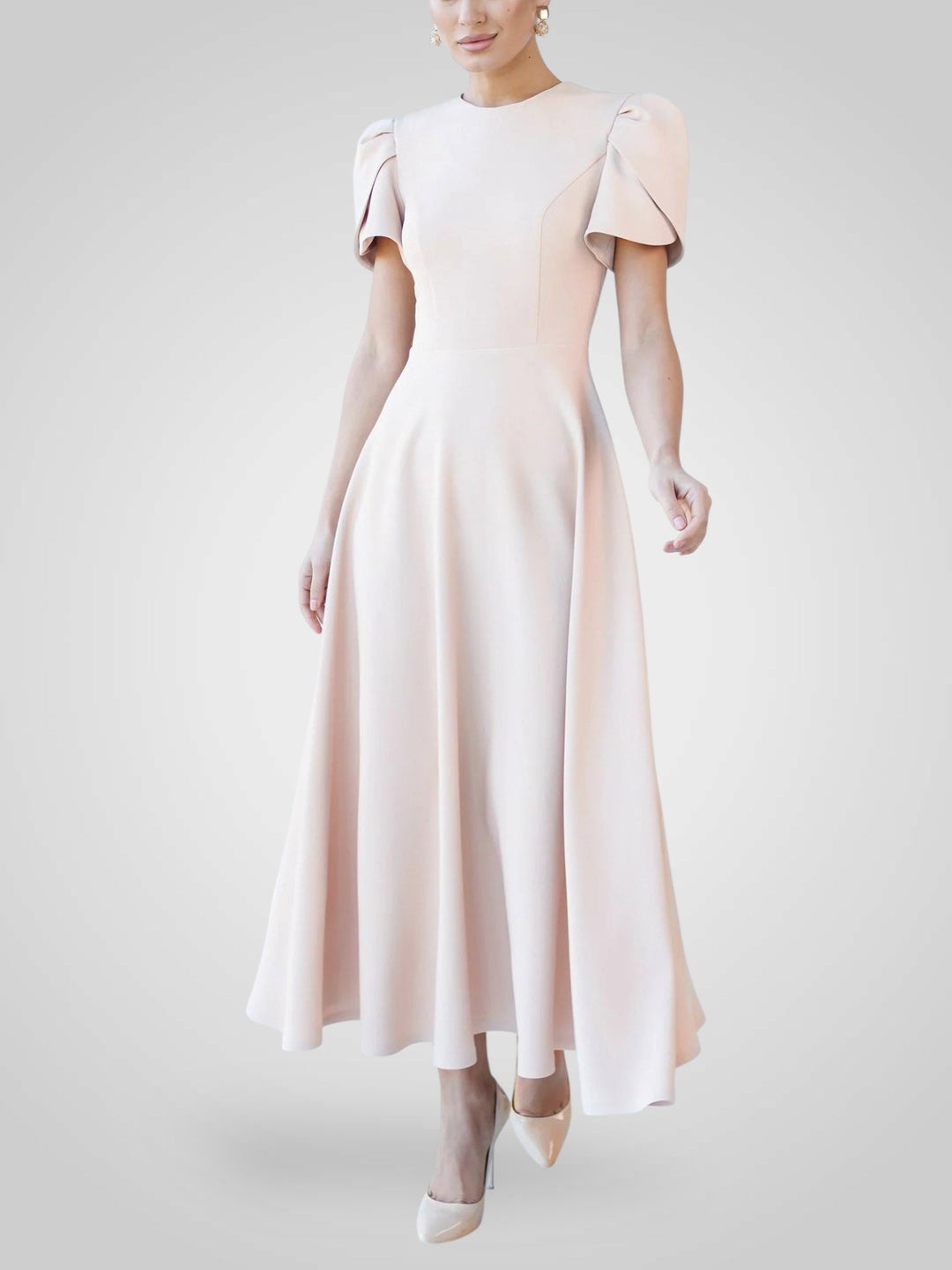 Emily & Isabella Brooks | Midi Dress with High Neck and Puff Sleeves