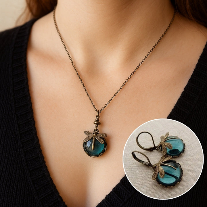 Emily & Isabella Brooks | Vintage Dragonfly Necklace with Earrings