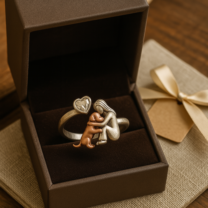 Emily & Isabella Brooks | Handcrafted Sterling Silver Dog Ring with Heart-Shaped Zirconia – Adjustable Fit