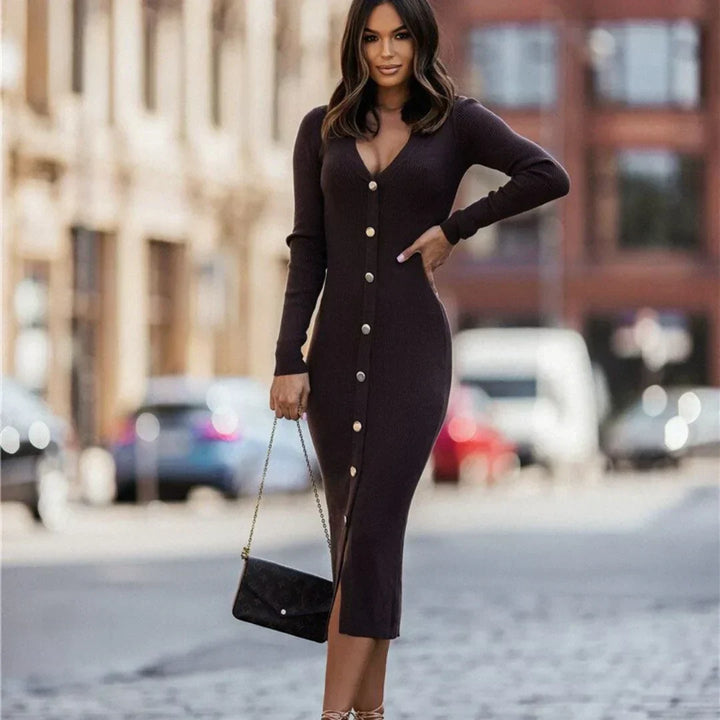 Emily & Isabella Brooks | Women's Winter Knitted V-Neck Dress