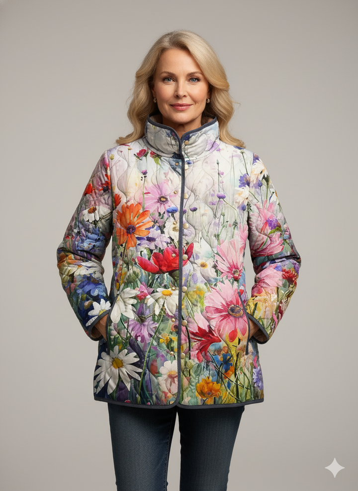 Emily & Isabella Brooks | Floral Print Quilted Jacket for Women - Casual Style
