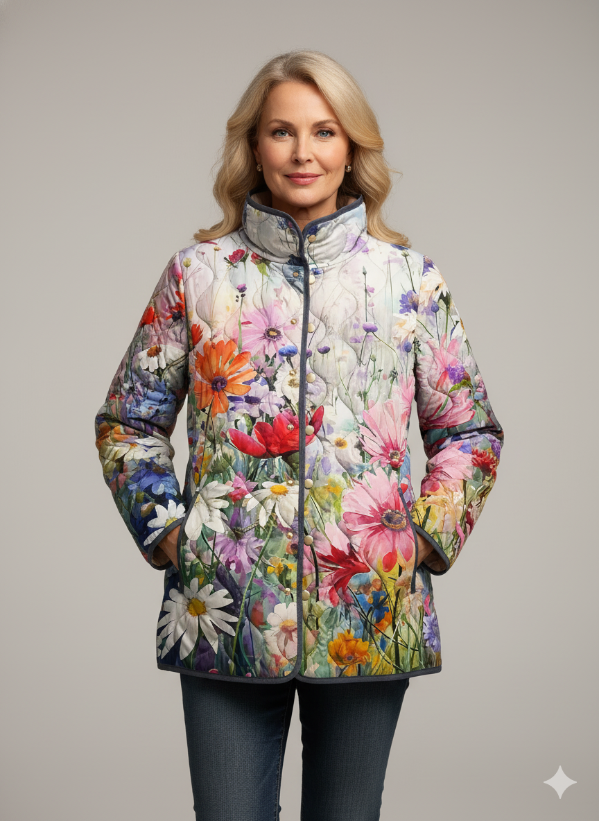 Emily & Isabella Brooks | Floral Print Quilted Jacket for Women - Casual Style