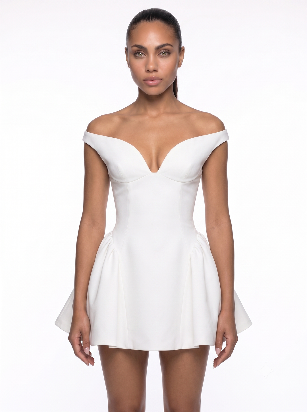 Emily & Isabella Brooks | Satin Slim Fit Off Shoulder Dress