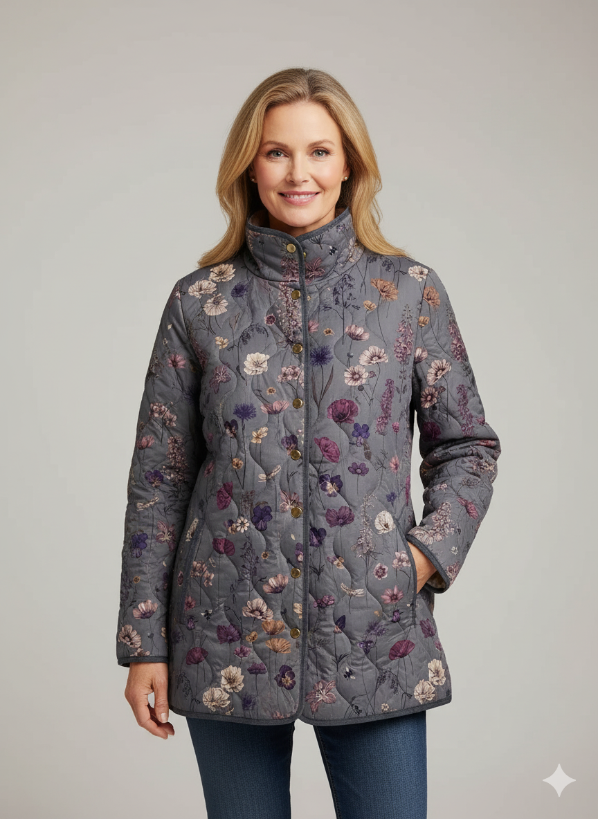 Emily & Isabella Brooks | Women's Floral Print Casual Quilted Jacket