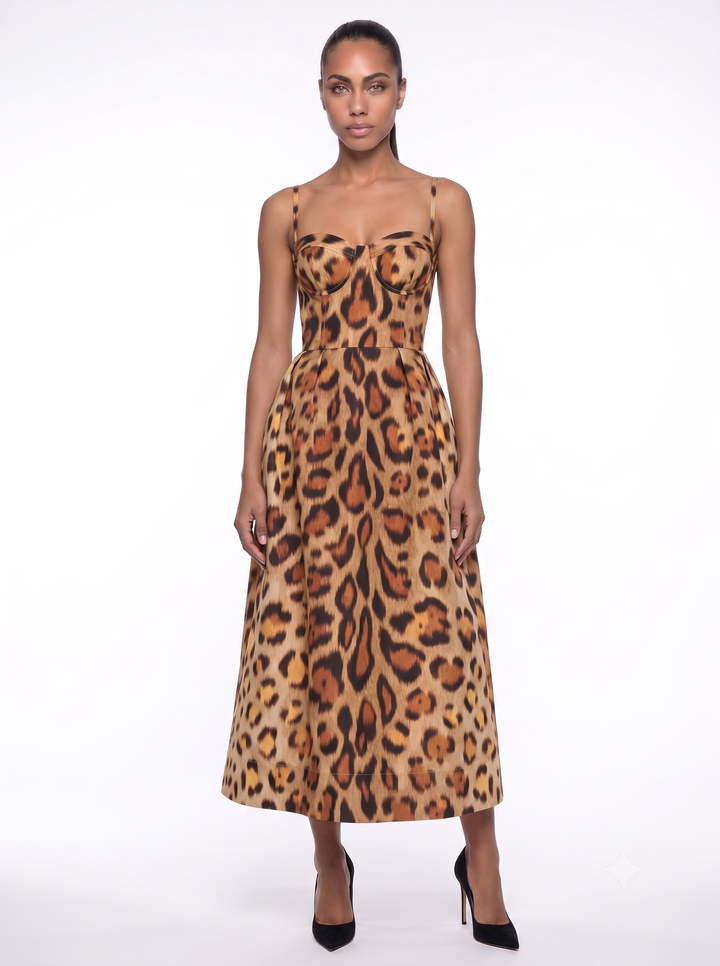 Emily & Isabella Brooks | Midi Dress with Leopard Print