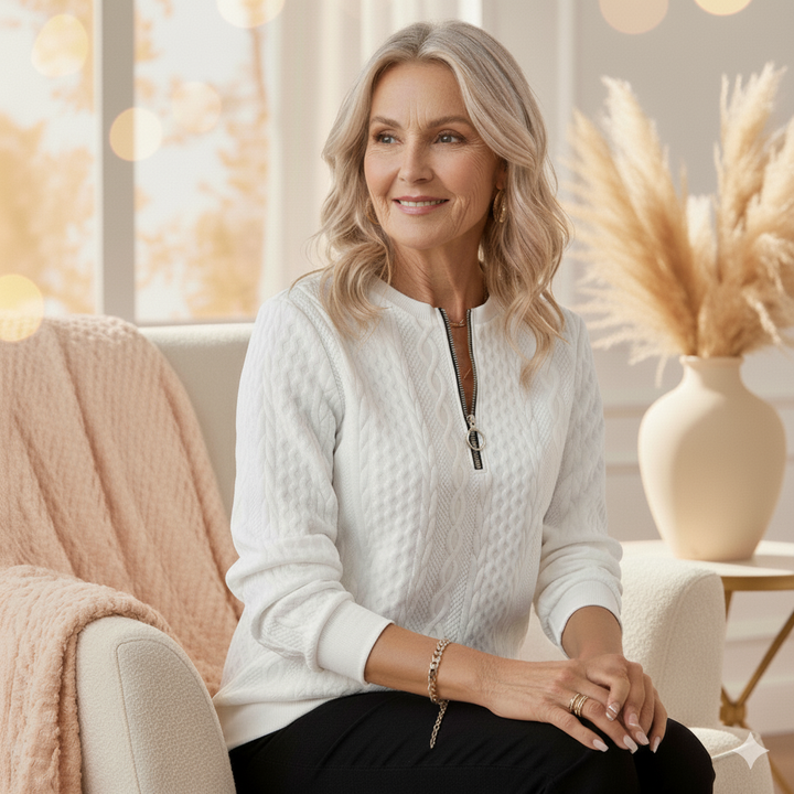 Emily & Isabella Brooks | Zip-up cable knit sweater