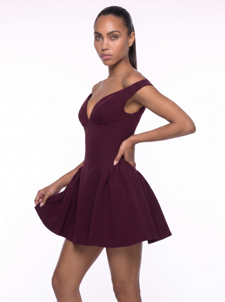 Emily & Isabella Brooks | Satin Slim Fit Off Shoulder Dress