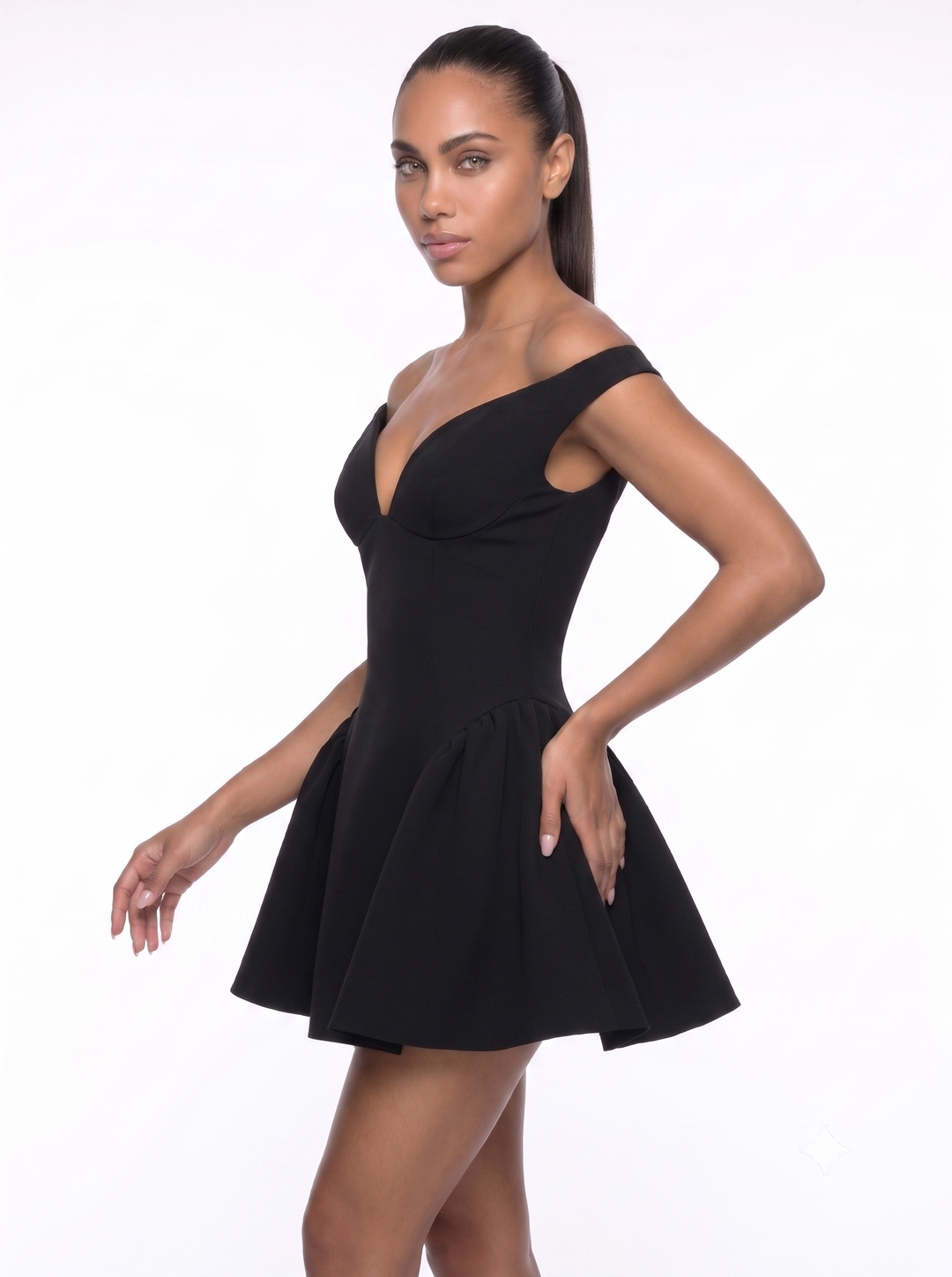 Emily & Isabella Brooks | Satin Slim Fit Off Shoulder Dress