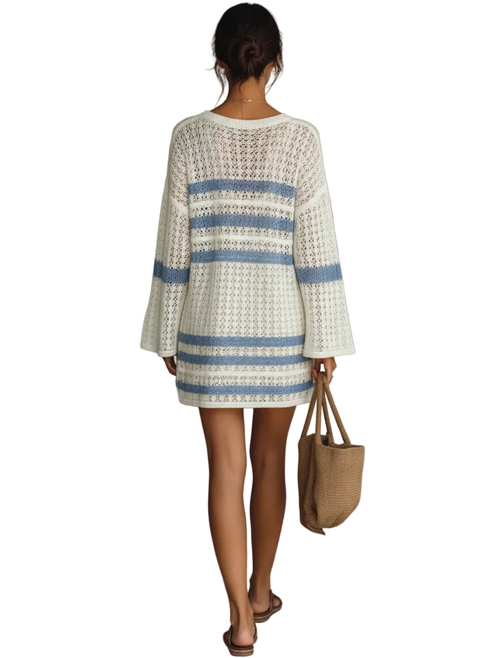 Emily & Isabella Brooks | Women's Openwork Knit Striped Mini Dress