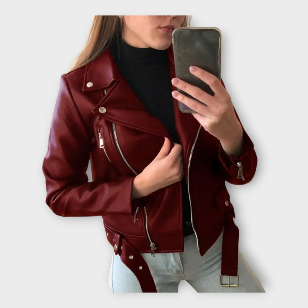 Emily & Isabella Brooks | Leather Jacket with Belt and Zipper