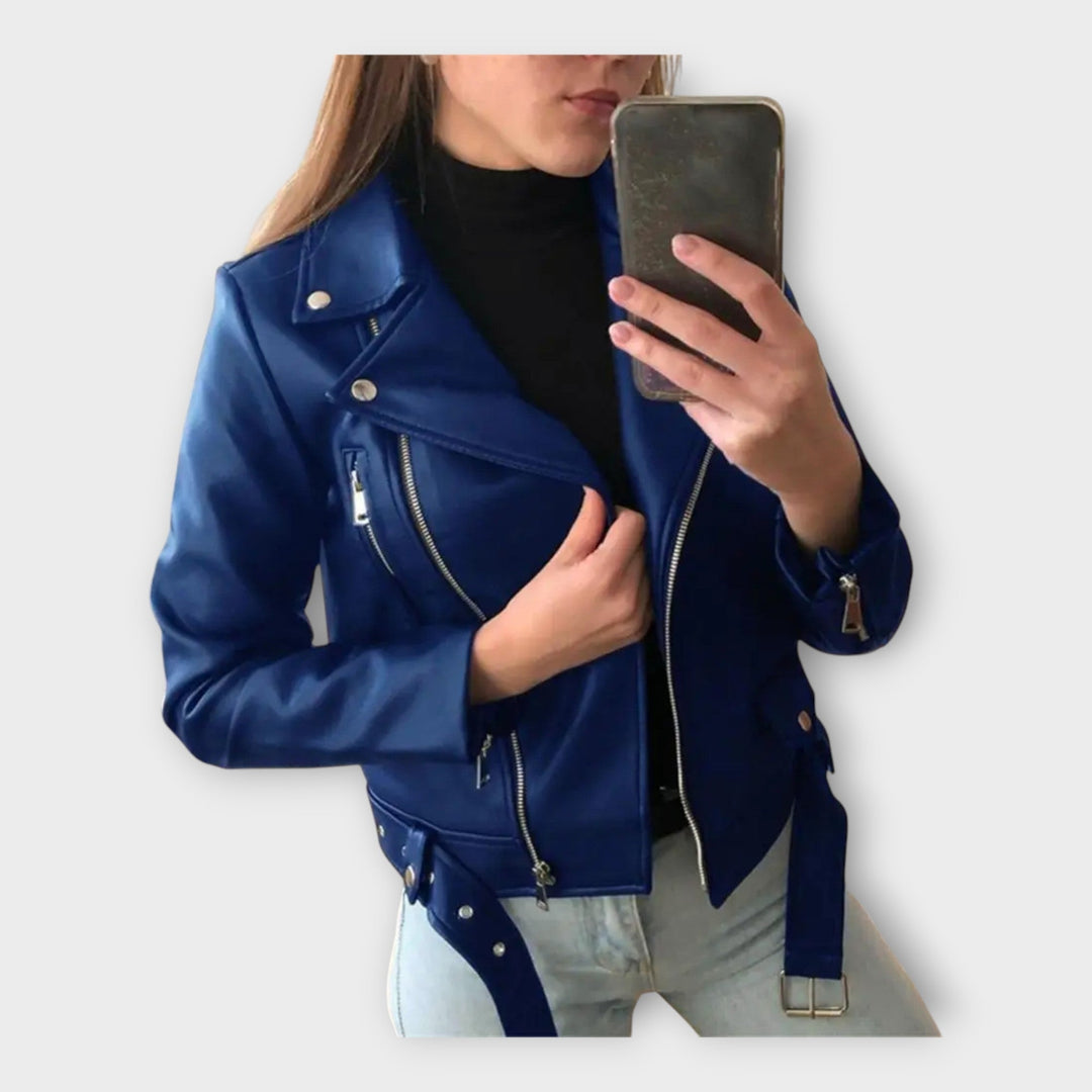 Emily & Isabella Brooks | Leather Jacket with Belt and Zipper