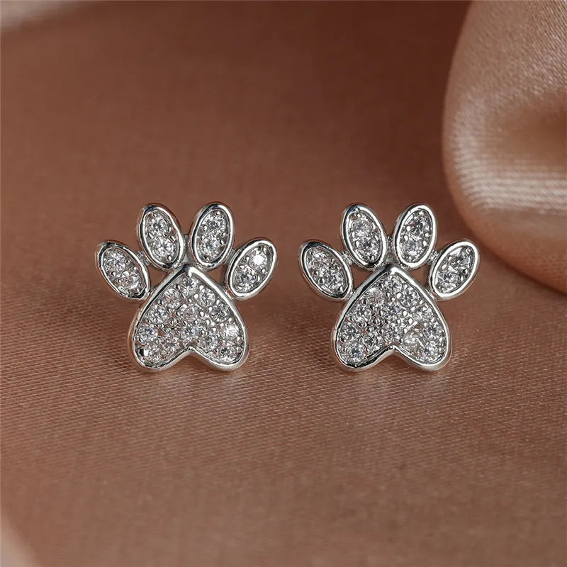 Emily & Isabella Brooks | White Zirconia Heart-Shaped Paw Studs