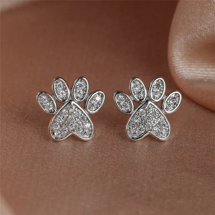 Emily & Isabella Brooks | White Zirconia Heart-Shaped Paw Studs