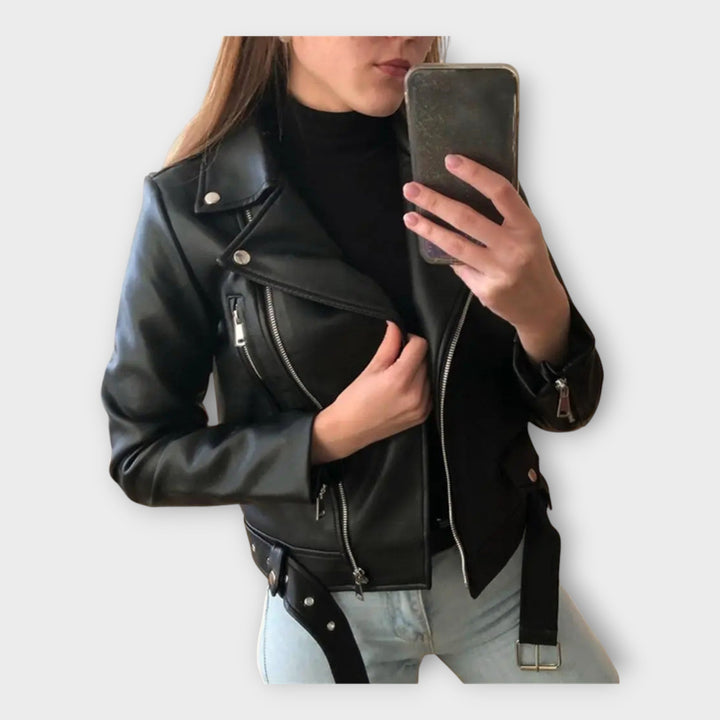 Emily & Isabella Brooks | Leather Jacket with Belt and Zipper