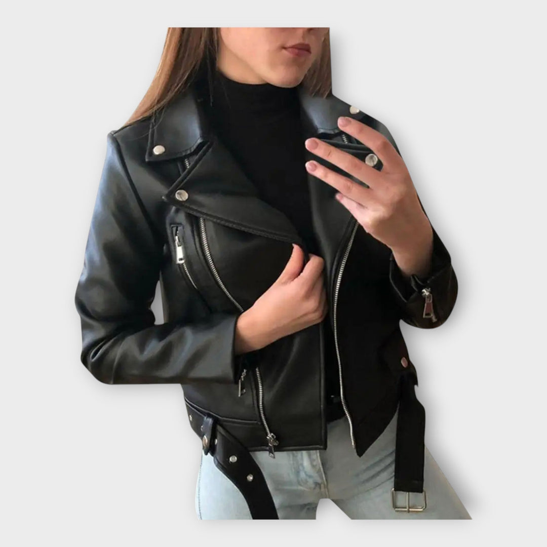 Emily & Isabella Brooks | Leather Jacket with Belt and Zipper