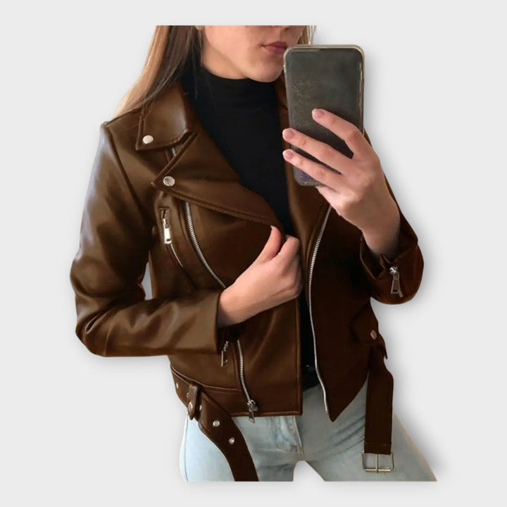 Emily & Isabella Brooks | Leather Jacket with Belt and Zipper