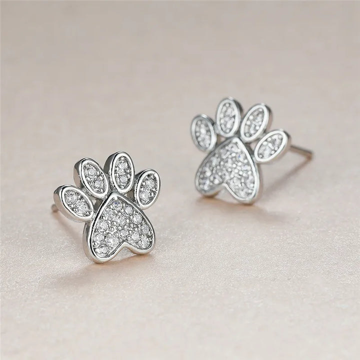 Emily & Isabella Brooks | White Zirconia Heart-Shaped Paw Studs