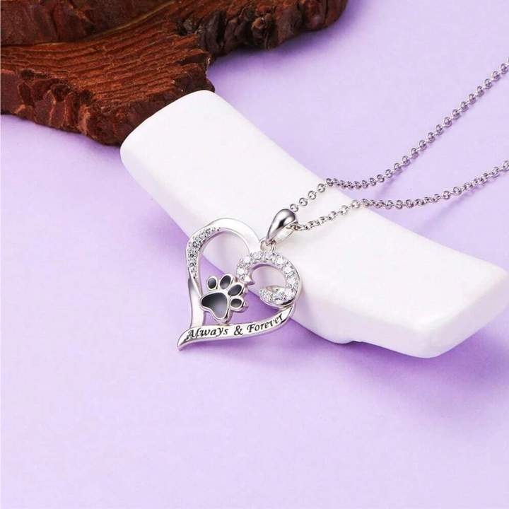 Emily & Isabella Brooks | Dog Paw Necklace in Stainless Steel with Zirconia