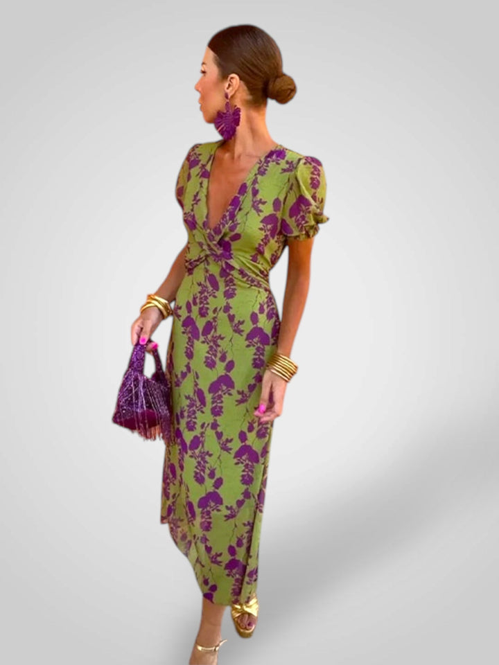 Emily & Isabella Brooks | V-Neck Floral Midi Dress
