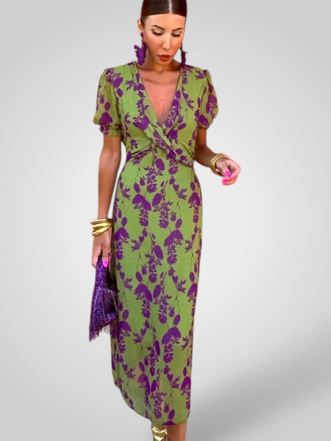 Emily & Isabella Brooks | V-Neck Floral Midi Dress