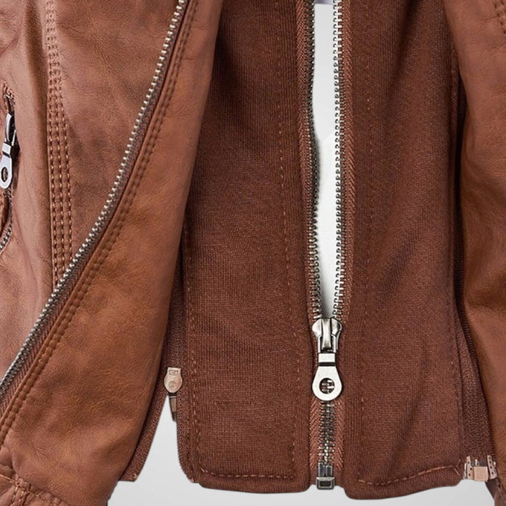 Emily & Isabella Brooks | Waterproof Women's Leather Jacket with Hood