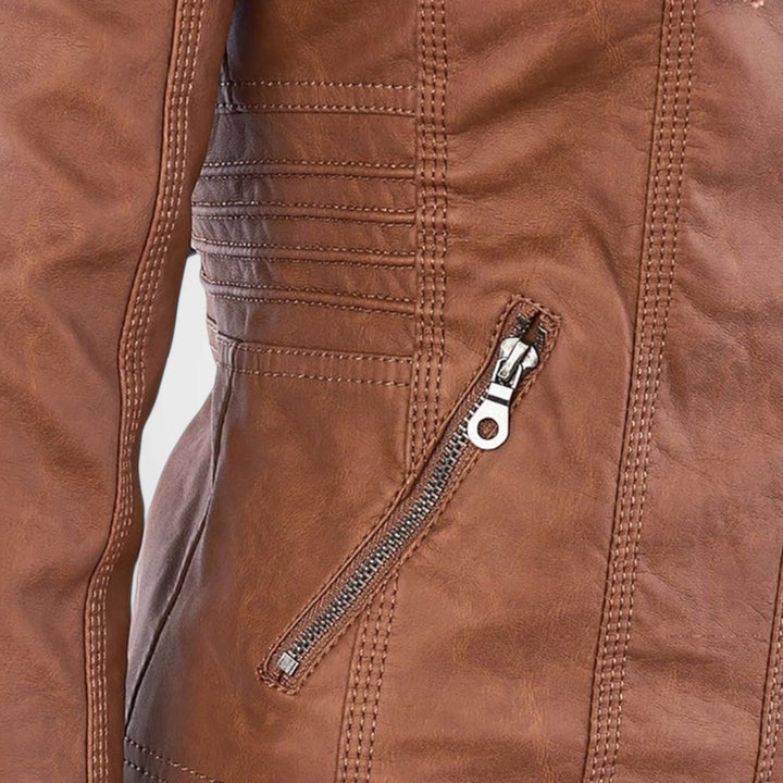 Emily & Isabella Brooks | Waterproof Women's Leather Jacket with Hood