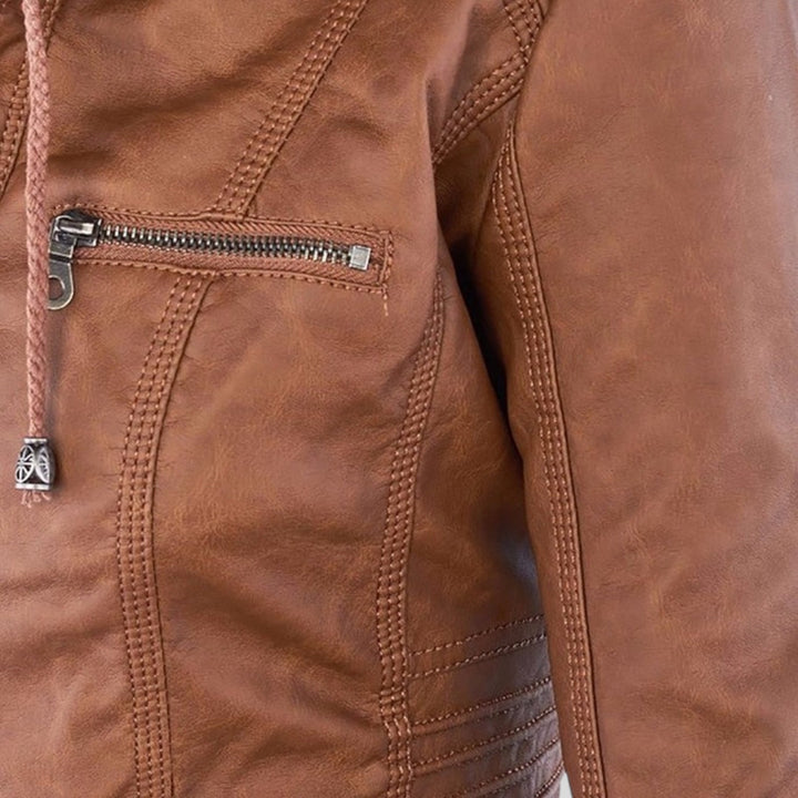 Emily & Isabella Brooks | Waterproof Women's Leather Jacket with Hood
