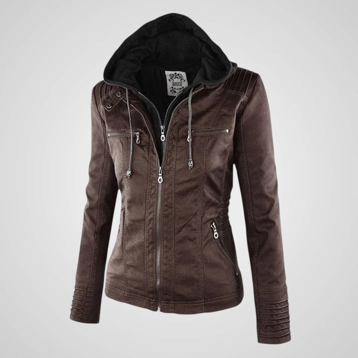 Emily & Isabella Brooks | Waterproof Women's Leather Jacket with Hood