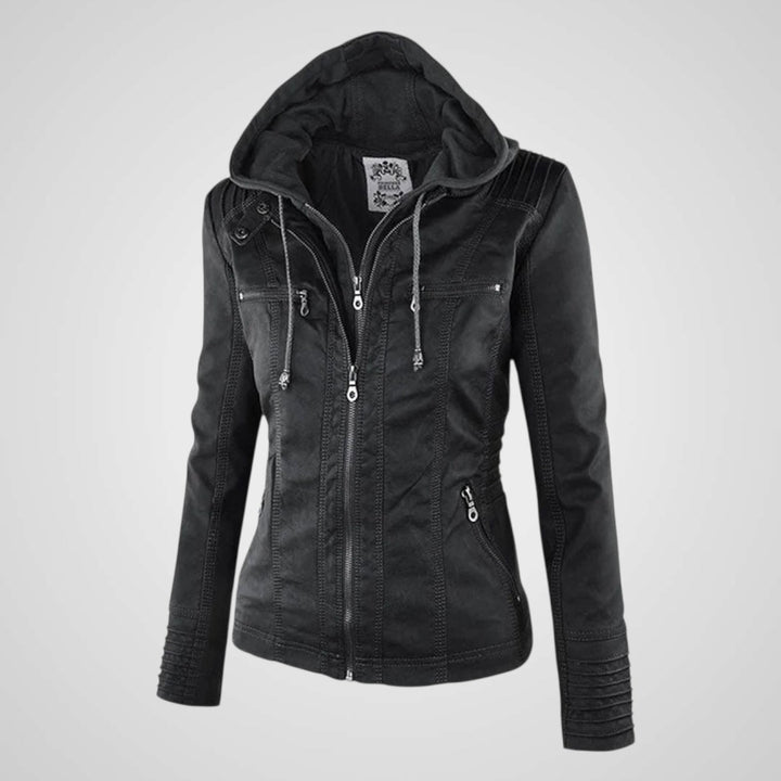 Emily & Isabella Brooks | Waterproof Women's Leather Jacket with Hood