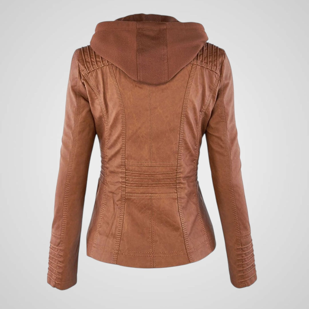 Emily & Isabella Brooks | Waterproof Women's Leather Jacket with Hood