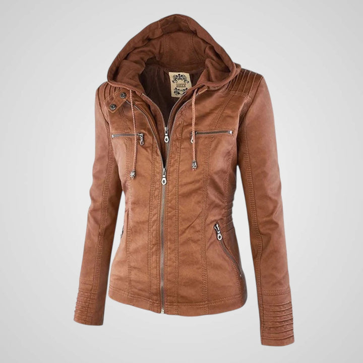Emily & Isabella Brooks | Waterproof Women's Leather Jacket with Hood
