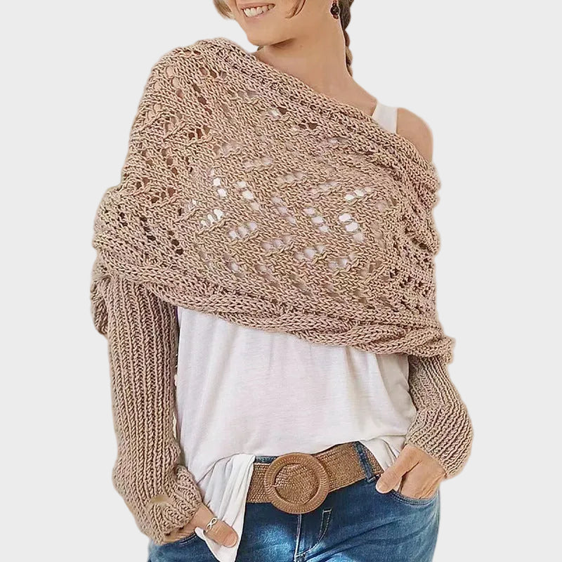 Emily & Isabella Brooks | Hollow Knit Shawl Sweater, Extended Sleeves