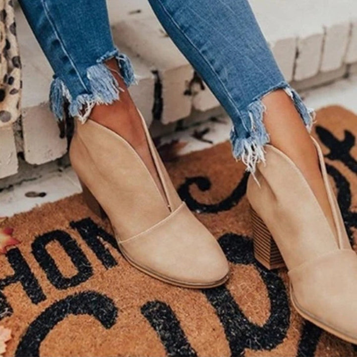 Emily & Isabella Brooks | Women's Ankle Boots - Almond Toe - Chunky Stacked Heel - Slip-On Casual Wear