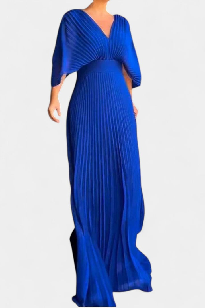 Emily & Isabella Brooks | Midi Dress with Pleats and V Neckline