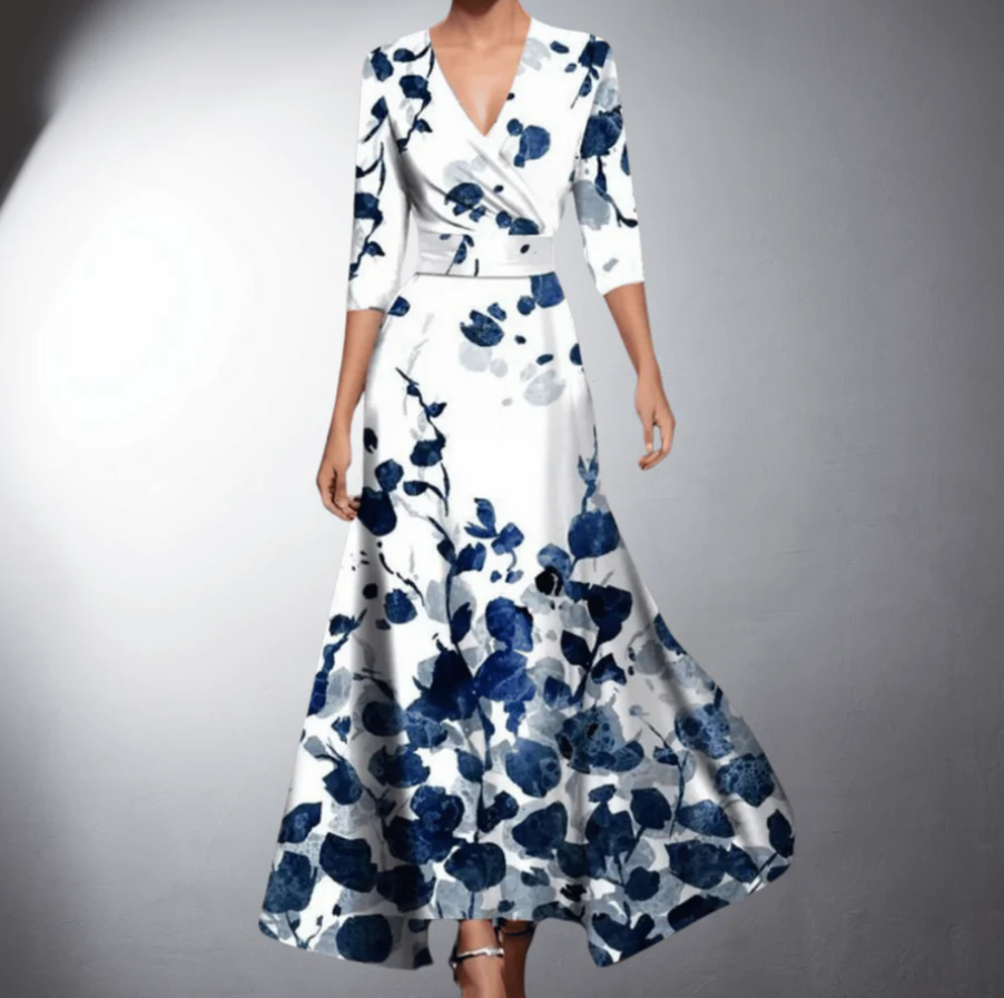 Emily & Isabella Brooks | Classic Floral V-Neck Maxi Dress