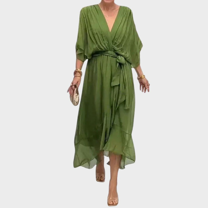 Emily & Isabella Brooks | Silk Chiffon Dress with V-Neck