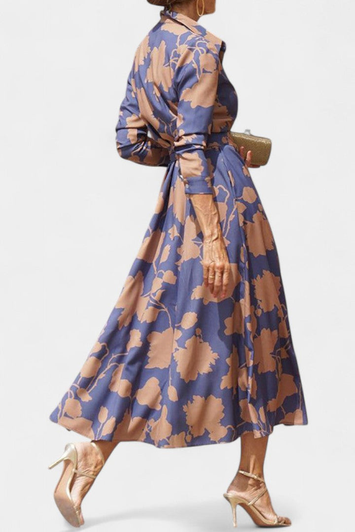 Emily & Isabella Brooks | Midi Dress with Buttons and Floral Collar