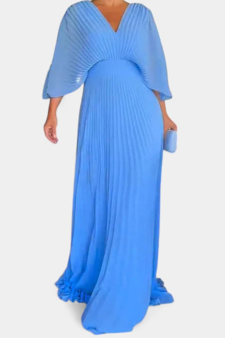 Emily & Isabella Brooks | Midi Dress with Pleats and V Neckline