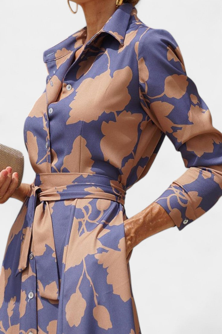 Emily & Isabella Brooks | Midi Dress with Buttons and Floral Collar