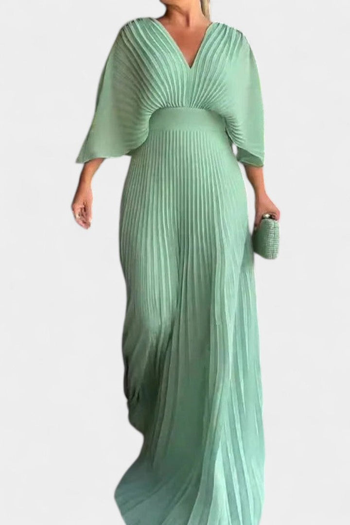 Emily & Isabella Brooks | Midi Dress with Pleats and V Neckline