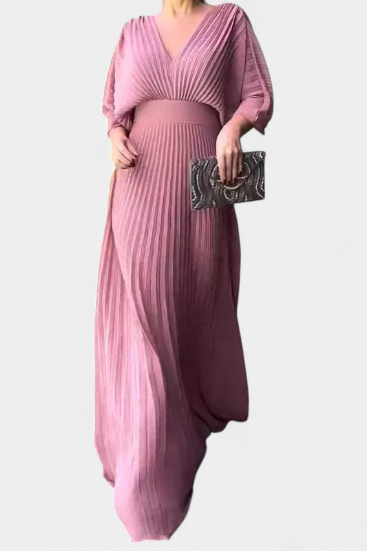Emily & Isabella Brooks | Midi Dress with Pleats and V Neckline