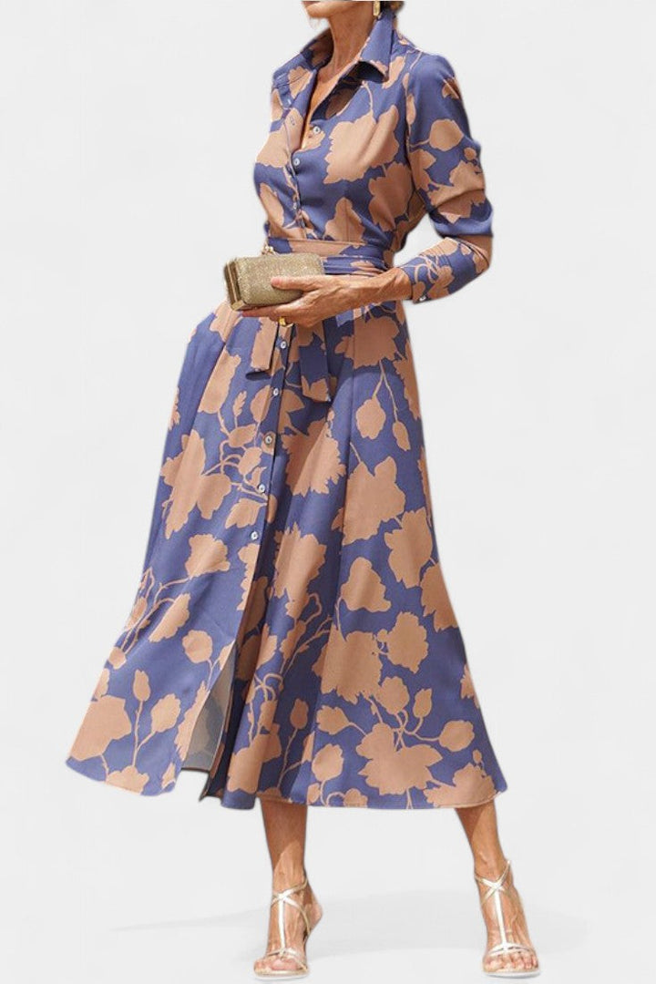 Emily & Isabella Brooks | Midi Dress with Buttons and Floral Collar