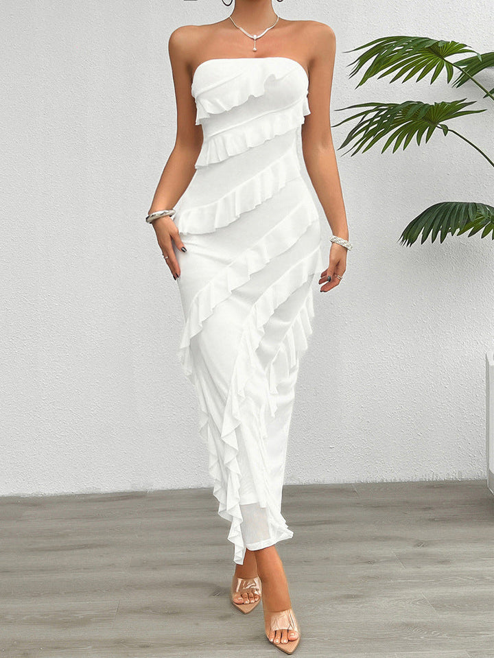 Emily & Isabella Brooks | Strapless Bodycon Cocktail Dress, Ruffle Detail