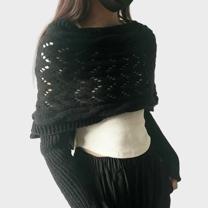 Emily & Isabella Brooks | Hollow Knit Shawl Sweater, Extended Sleeves