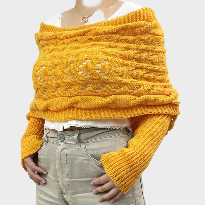 Emily & Isabella Brooks | Hollow Knit Shawl Sweater, Extended Sleeves