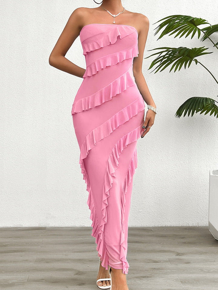 Emily & Isabella Brooks | Strapless Bodycon Cocktail Dress, Ruffle Detail