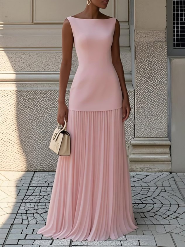 Emily & Isabella Brooks | Sleeveless Dress with Flowing Pleats