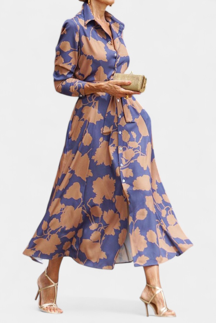 Emily & Isabella Brooks | Midi Dress with Buttons and Floral Collar